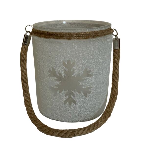 Frosted Glass Lantern Candle Holder With Rope Handle USED - Picture 1 of 2